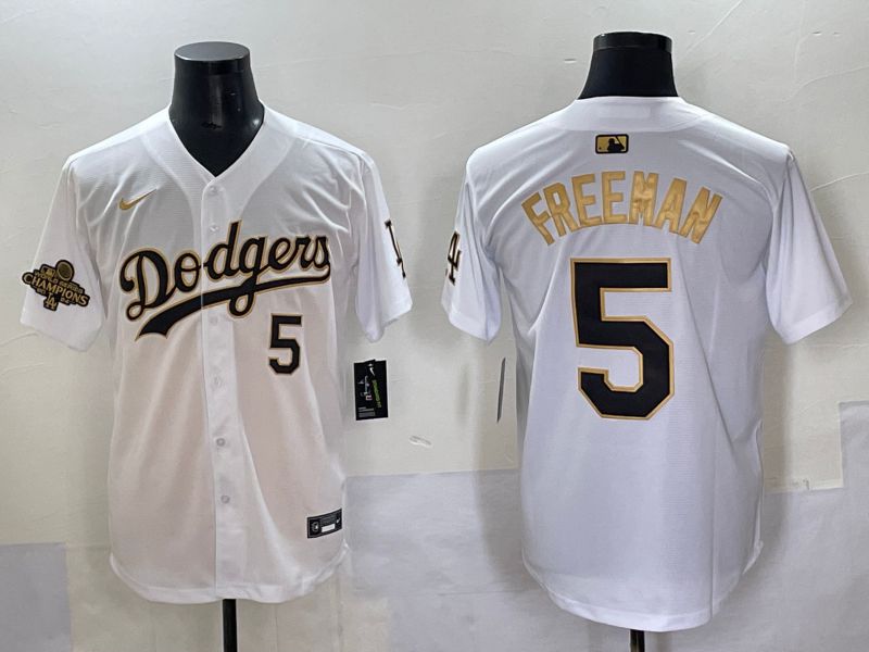 Men 2025 Los Angeles Dodgers 5 Freeman White Gold Nike MLB Jersey style 6272